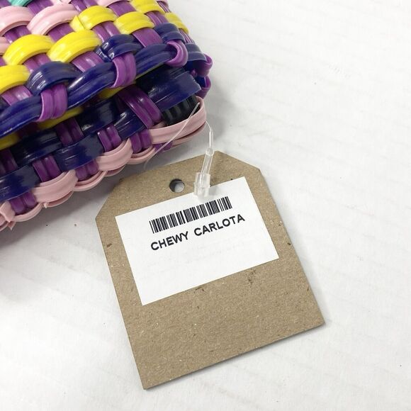 Maria Victoria Wristlet Clutch PVC Plastic Straw Multicolor Handcrafted Mexico - Picture 6 of 11